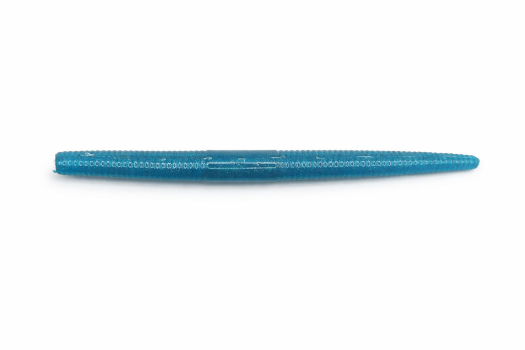 Glacier Blue SugarBait Worm on white background.